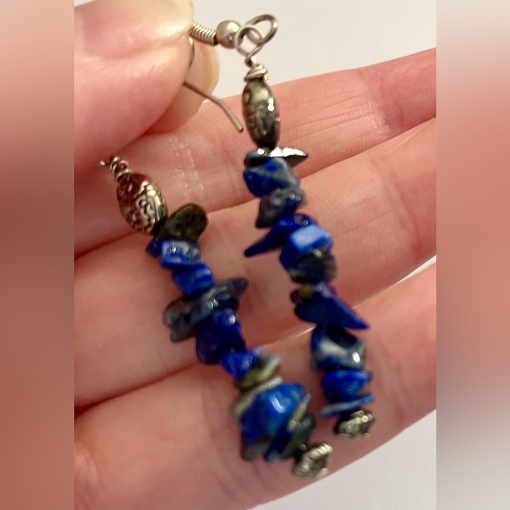 Blue gemstone wire pierced earrings jewelry - Picture 11 of 16